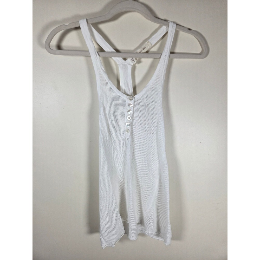 Inhabit Mesh Knit Henley Tank Top Womens Small White Racerback Rayon Linen Boho